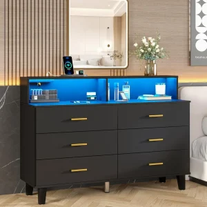 6 Drawers Dresser with LED Light and Power Outlet