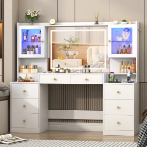 Large Vanity Desk with Mirror and Lights